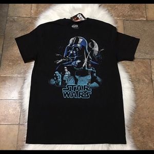 Star Wars Black T -Shirt , Sz L. Blue Print. NWT